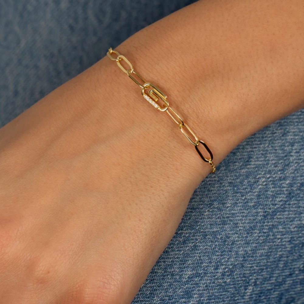 Adina Eden Pavé Safety Pin Paperclip Bracelet